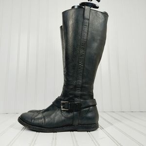 Cole Haan Black Leather Buckle Strap Zip Up Riding Boots E958
